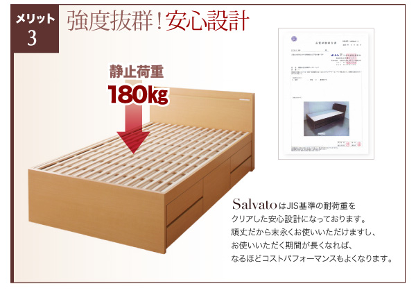 組立設置・日本製・棚コンセント引出し大容量収納すのこチェストベッド