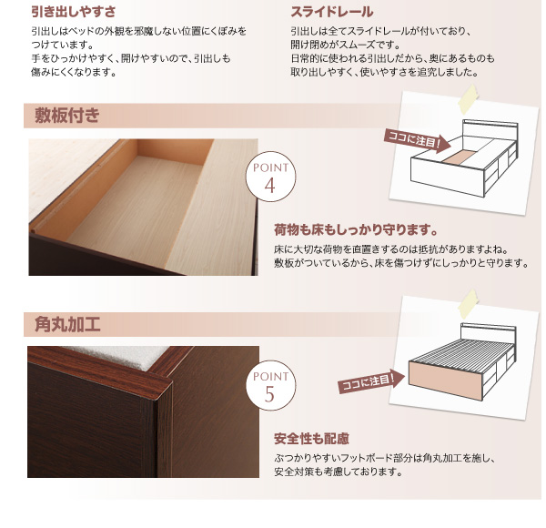 組立設置・日本製・棚コンセント引出し大容量収納すのこチェストベッド